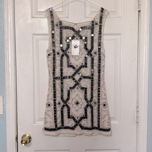 Free People Beaded Speakeasy Ivory Gatsby Mini Shift Dress Size 4 NWT - Picture 4 of 7